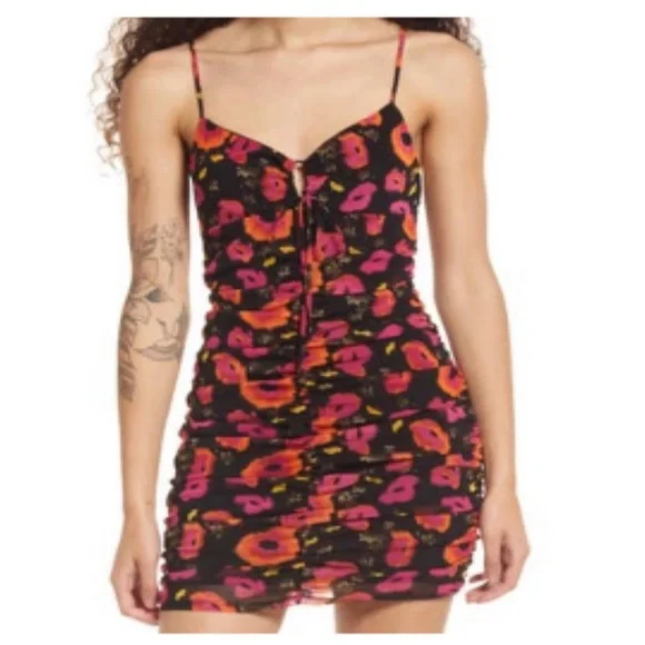 bp | Dresses | Nwt Bp Black Pink Orange Floral Bombshell Ruched Mesh Dress  Size Xs | Poshmark